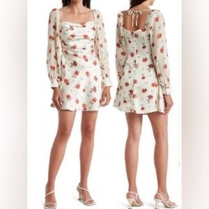 WeWoreWhat Cream Floral Long Sleeve Mini Dress Cottagecore Coquette Size 2